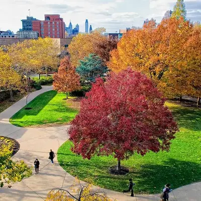 Campus der Rutgers University-Camden im Herbst